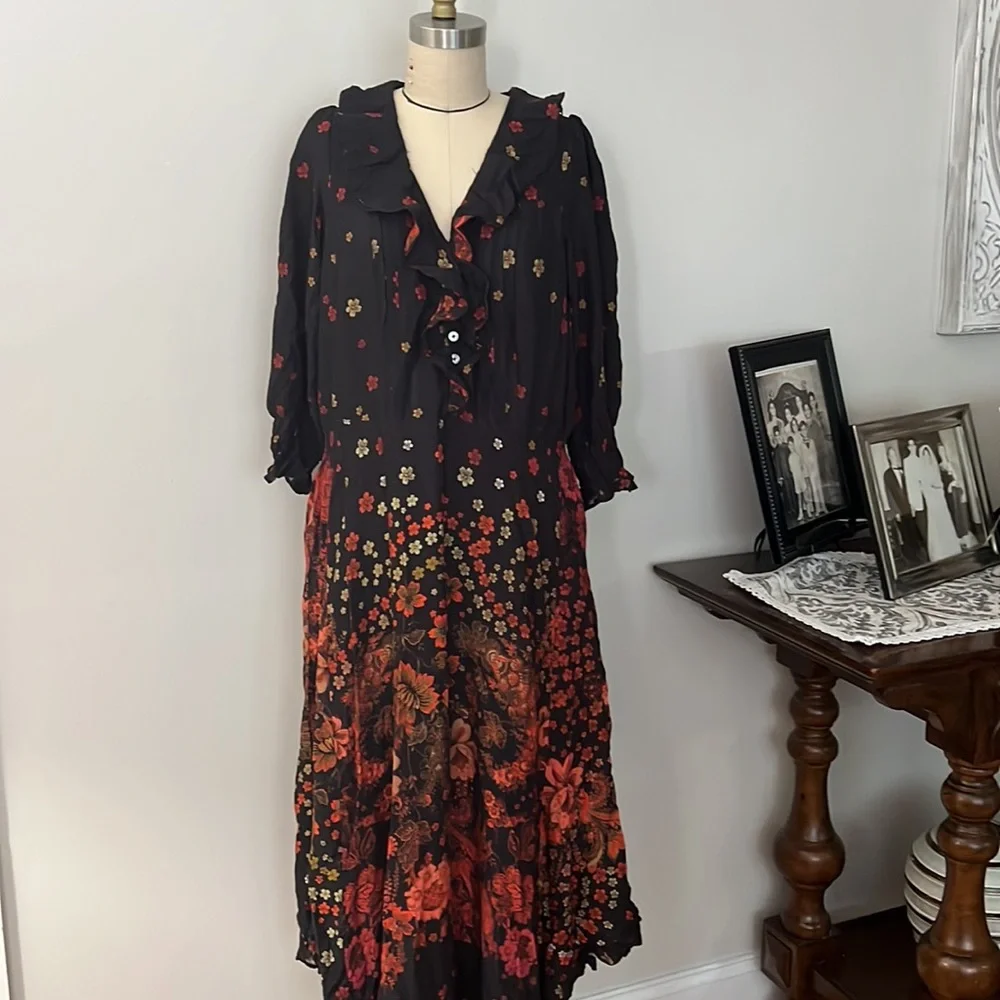 Free People Talsey Black Floral Maxi Dress Size X-Small - Picture 9 of 12